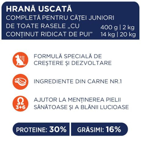 CLUB  4 PAWS Puppies, Hrana uscata catei juniori, Toate rasele, Pui, 14kg [3]