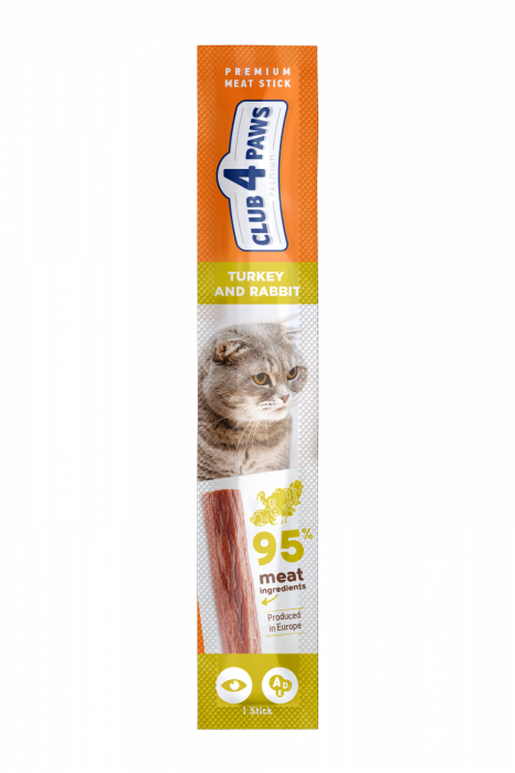 CLUB 4 PAWS Premium Recompense pentru pisici, Stick cu curcan si iepure, 5g [1]