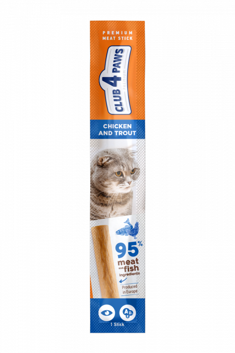 CLUB 4 PAWS Premium Recompense pentru pisici, Stick cu pui si pastrav, 5g [1]