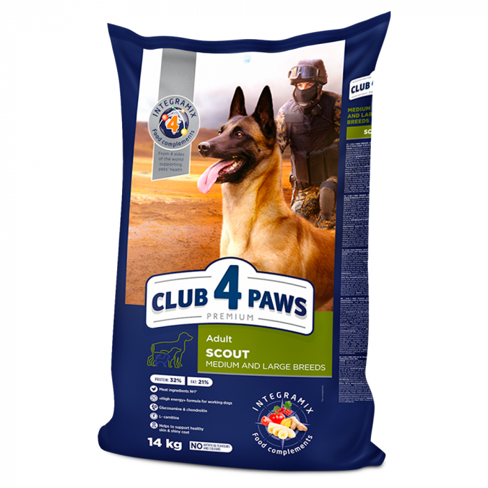 CLUB 4 PAWS Scout, Hrana uscata caini adulti de serviciu, Talie medie si mare, 14kg [1]