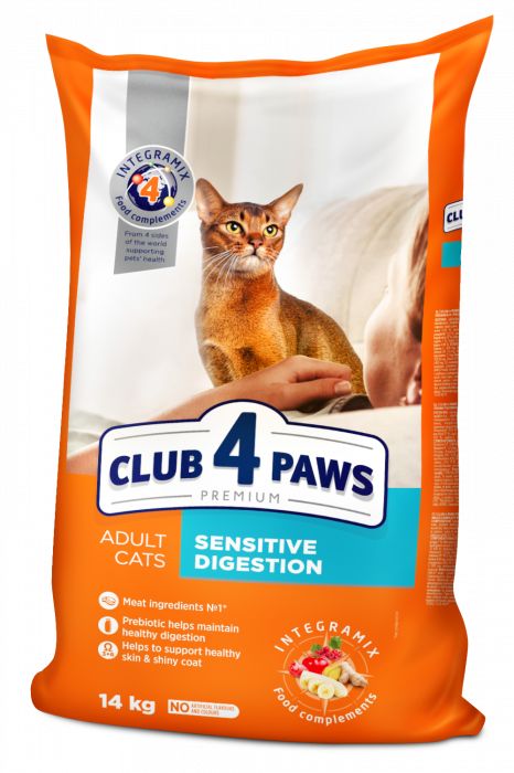 CLUB 4 PAWS Premium Sensitive, Hrana uscata pisici, Digestie sensibila, Pui, 14kg [1]