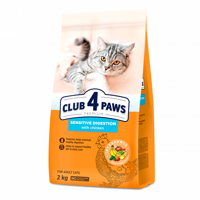 CLUB 4 PAWS Premium Sensitive, Hrana uscata pisici, Digestie sensibila, Pui, 2kg [1]