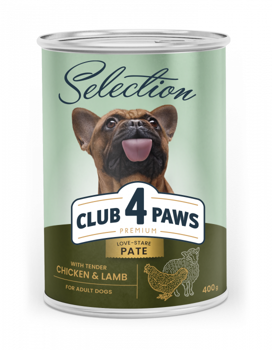 CLUB 4 PAWS Selection, Pate hrana umeda caini adulti, Pui si miel, 400g [1]
