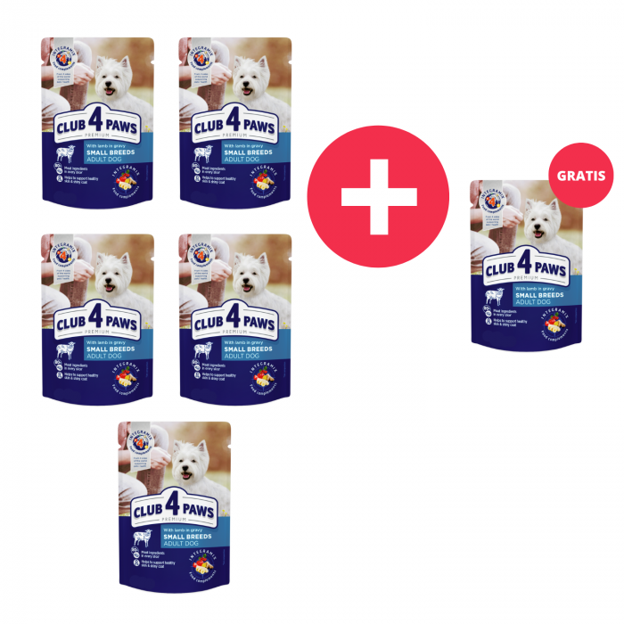CLUB 4 PAWS Set 5+1 Plicuri hrana umeda caini adulti, Talie mica, Miel in sos, 6x85g [2]