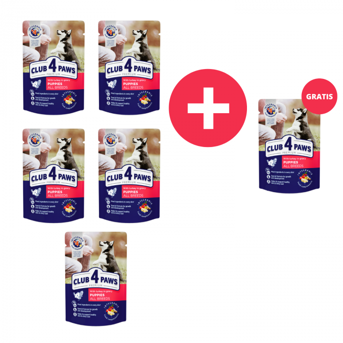CLUB 4 PAWS Set 5+1 Plicuri hrana umeda catei juniori, Curcan in sos, 6x85g [2]