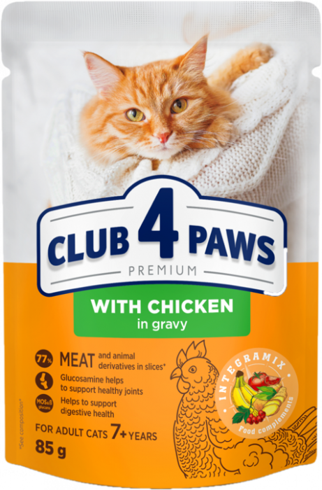 CLUB4PAWS Plic pisici Senior, Gaina in sos, Set 24x85g [1]