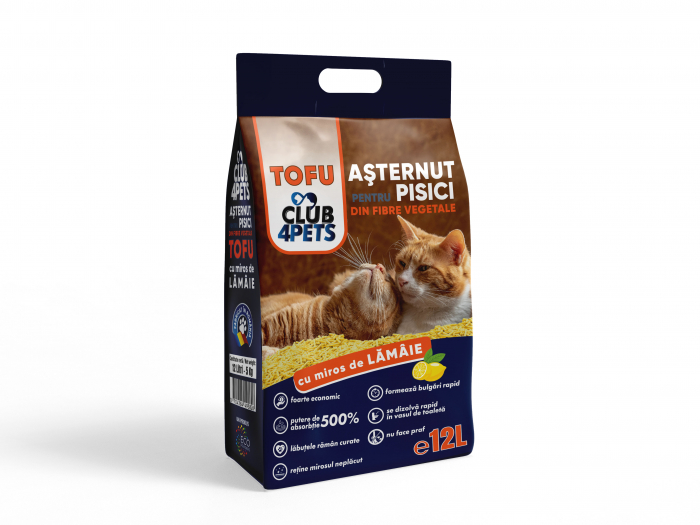 CLUB4PETS Asternut igienic pentru pisici, Tofu Lamaie 12L, 5kg [1]