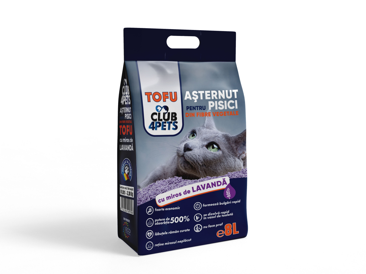 CLUB4PETS Asternut igienic pentru pisici, Tofu Lavanda 8L, 3.3kg [1]