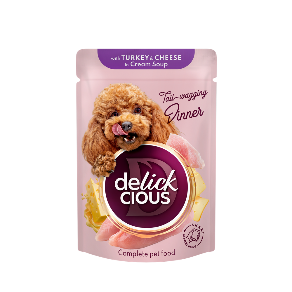 DELICKCIOUS Plic caini Stripsuri Curcan si cascaval in supa crema. Set 12x85g [1]