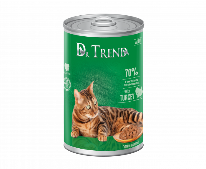 Dr.TREND Conserva pentru pisici adulte, Curcan in sos, 400g [1]
