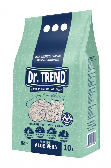 DR.TREND Super Premium Asternut igienic pentru pisici, Aloe Vera, Bentonita 10L [1]