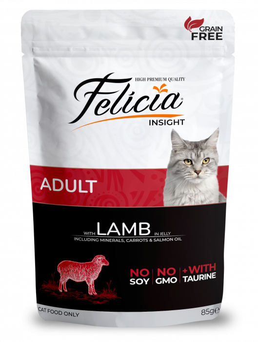 FELICIA Plic hrana umeda pentru pisici adulte, cu Miel, Set 12x85g [1]