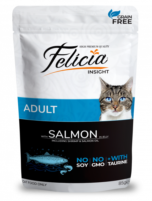 FELICIA Plic hrana umeda pentru pisici adulte, cu Somon, Set 12x85g [1]
