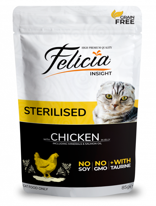 FELICIA Plic hrana umeda pentru pisici sterilizate, cu Pui, Set 12x85g [1]
