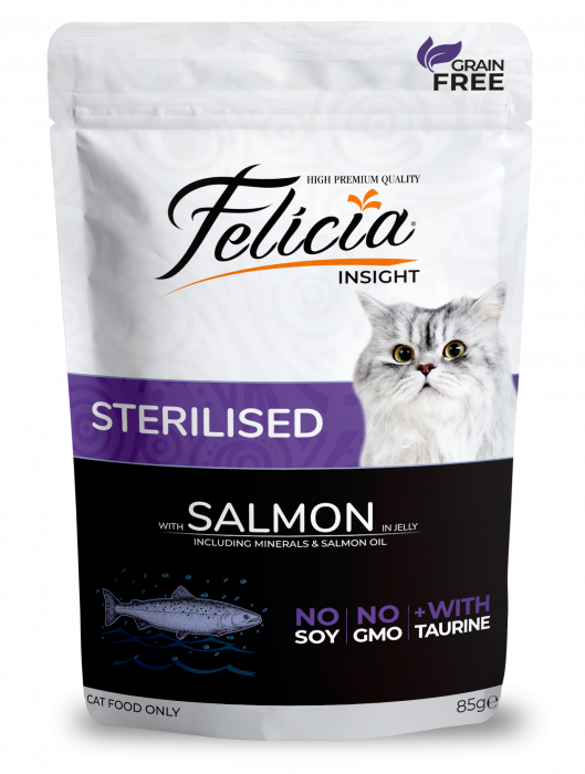 FELICIA Plic hrana umeda pentru pisici sterilizate, cu Somon, Set 12x85g [1]