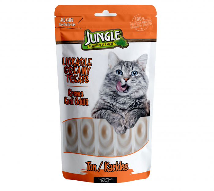 JUNGLE Recompense pisici crema, cu Ton si Creveti (5x14g) [1]