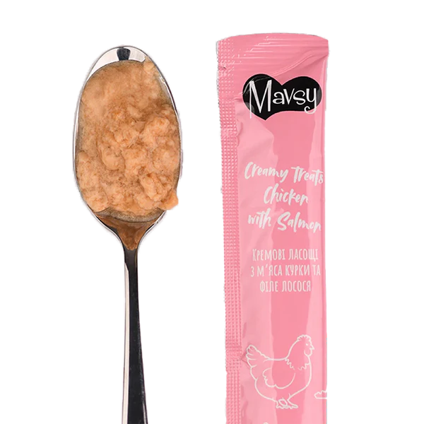 MAVSY Recompense pisici crema Pui si Somon (5x15g) [3]