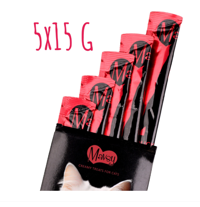 MAVSY Recompense pisici crema Rata cu sufleu de merisoare (5x15g) [2]