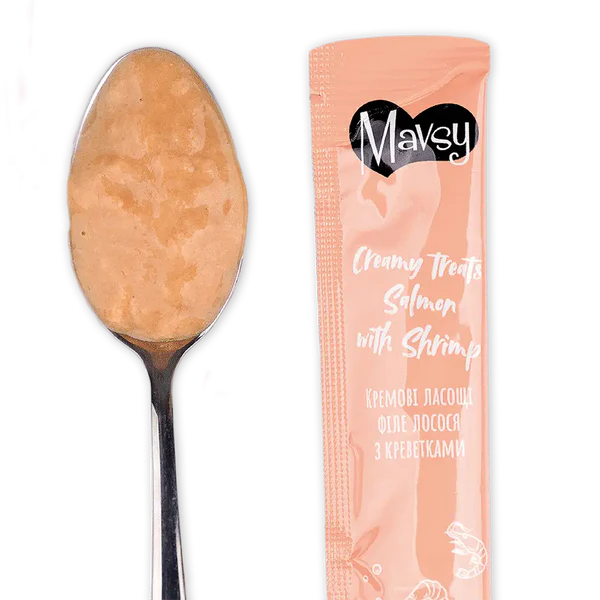 MAVSY Recompense pisici crema Somon si Creveti (5x15g) [2]