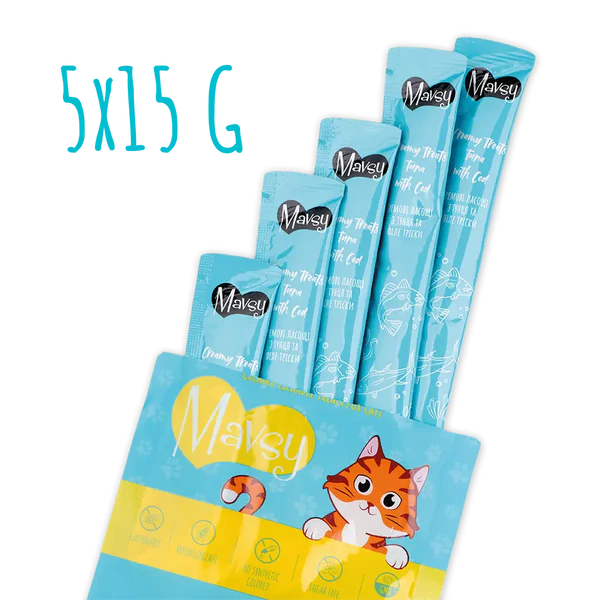 MAVSY Recompense pisici crema Ton si Cod (5x15g) [2]