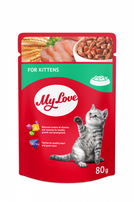 MY LOVE Plic hrana umeda pentru pisoi, Gaina, Set 24x80g [1]
