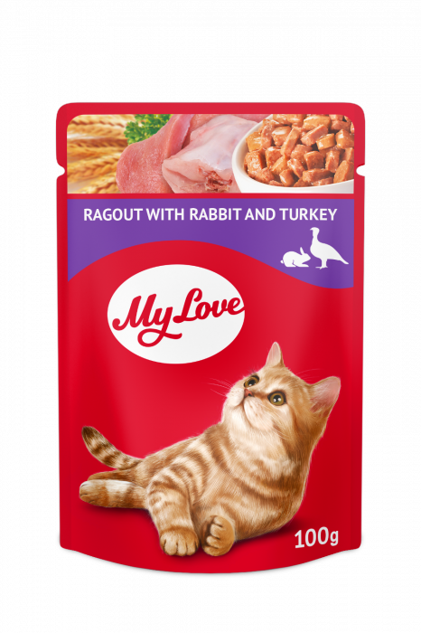 MY LOVE Plic hrana umeda pisici adulte, Iepure si curcan in sos, Set 24x100g [1]