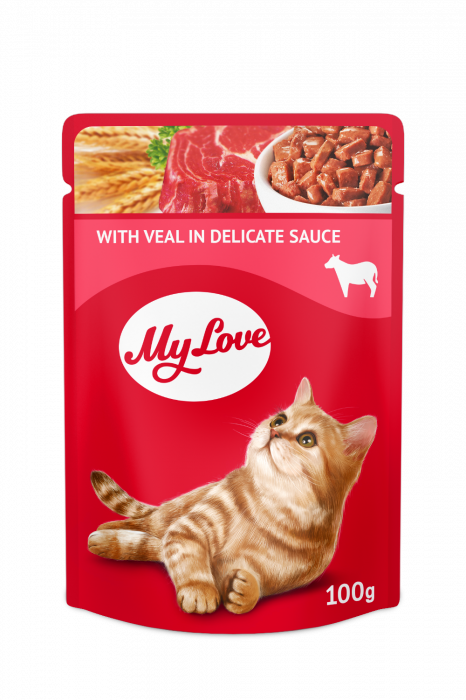 MY LOVE Plic hrana umeda pisici adulte, Vita in sos, Set 24x100g [1]