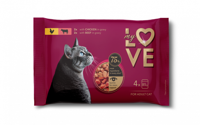 MY LOVE SET Plic pisici MIX Gaina in sos/Vita in sos (4x85g) [1]