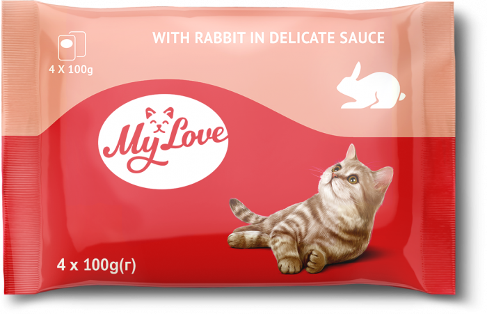 MY LOVE Set plicuri hrana umeda pisici adulte, Iepure in sos, 4x100g [1]