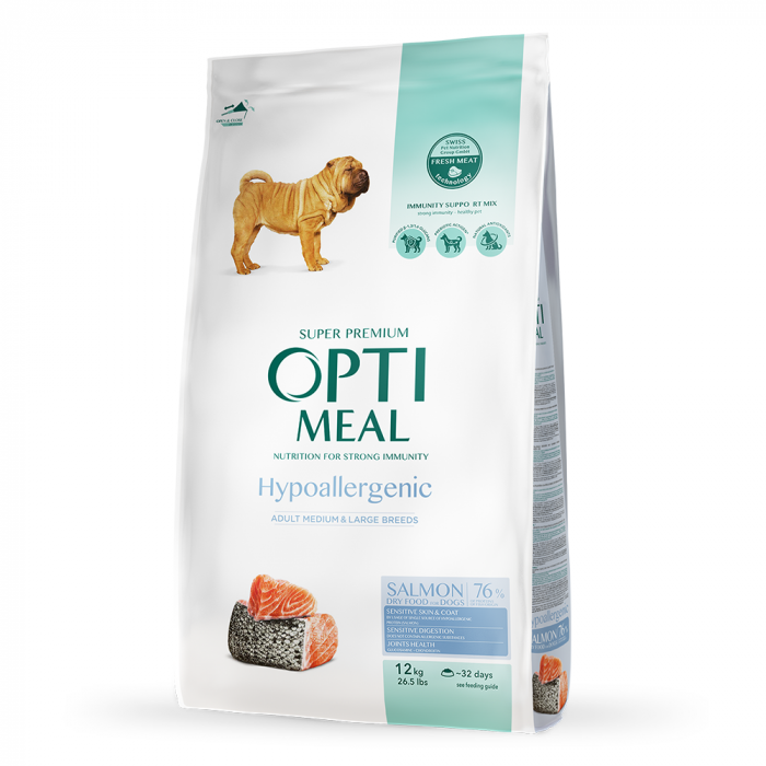 OPTIMEAL Hypoallergenic, Hrana uscata caini adulti, Talie medie si mare, Somon, 12kg [1]