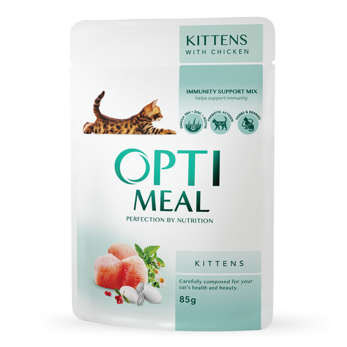 OPTIMEAL Kitten, Plic hrana umeda pisoi juniori, Gaina, Set 12x85g [1]