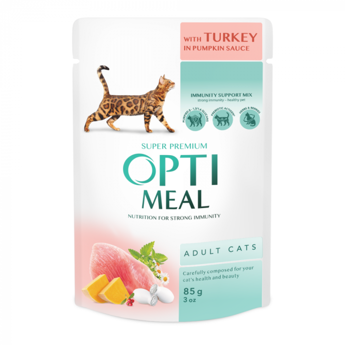 OPTIMEAL Plic hrana umeda pisici adulte, Curcan in sos de dovleac, Set 12x85g [1]