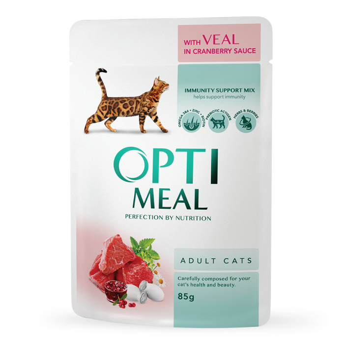 OPTIMEAL Plic hrana umeda pisici adulte, Vita in sos de merisoare, Set 12x85g [1]
