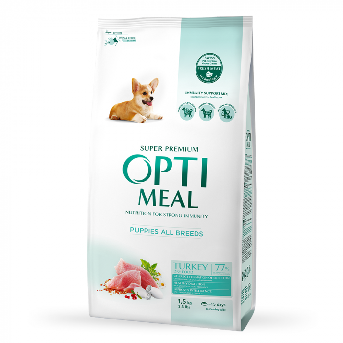 OPTIMEAL Puppies, Hrana uscata catei juniori, Toate rasele, Curcan, 1.5kg [1]