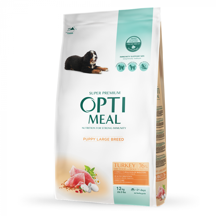 OPTIMEAL Puppy, Hrana uscata catei juniori, Talie mare, Curcan, 12kg [1]