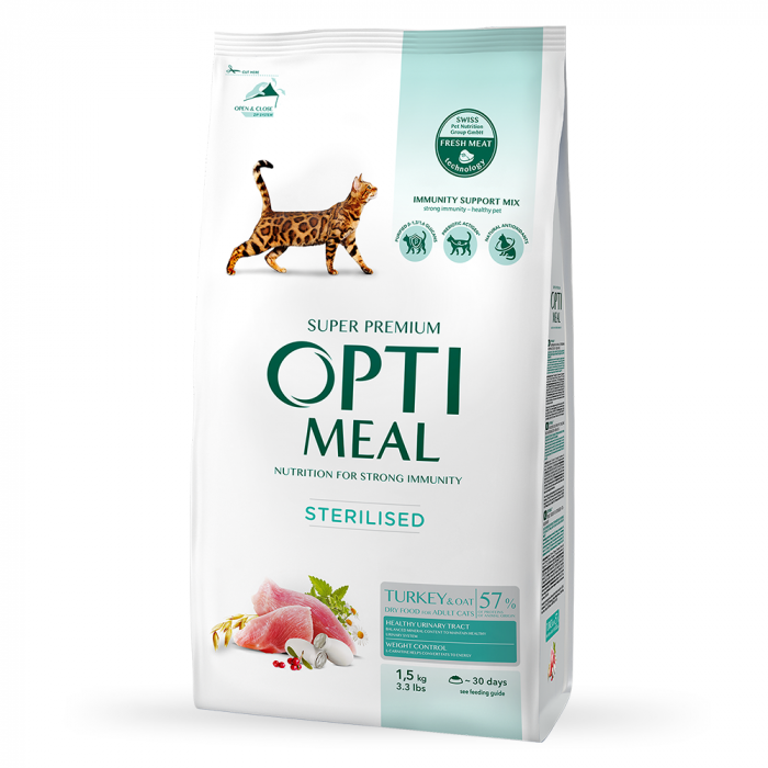 OPTIMEAL Sterilised, Hrana uscata pentru pisici sterilizate, Curcan si ovaz, 1.5kg [1]