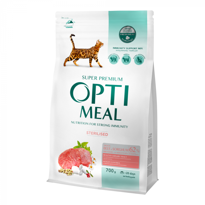 OPTIMEAL Sterilised, Hrana uscata pentru pisici sterilizate, Vita si sorg, 700g [1]