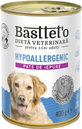 Plic - BASTTETO DIET Conserva caini HYPOALLERGENIC Pate Iepure 400g, Set 8buc