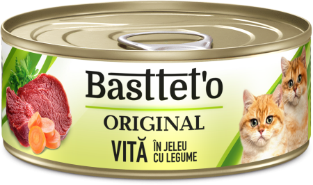 Pisici - BASTTETO ORIGINAL Conserva pisici Vita cu legume in jeleu, Set 12x85g