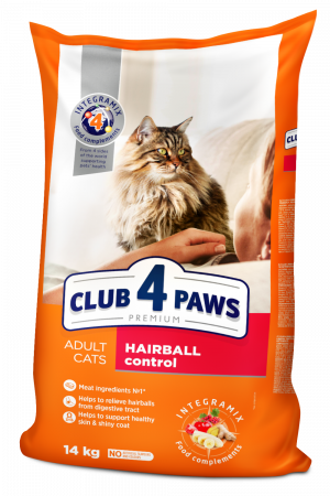 Hrana uscata - CLUB4PAWS Hairball Control Hrana uscata pisici, Eliminarea ghemotoacelor, Gaina 14kg