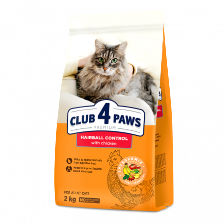 Hrana uscata - CLUB4PAWS Hairball Control Hrana uscata pisici, Eliminarea ghemotoacelor, Gaina 2kg