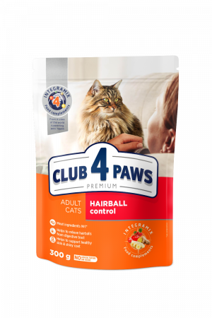CLUB4PAWS Hairball Control Hrana uscata pisici, Eliminarea ghemotoacelor, Gaina 300g [0]