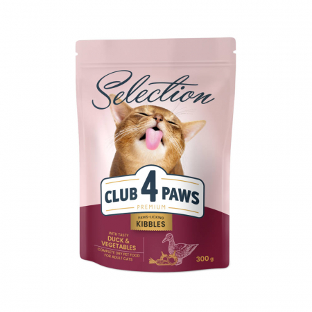 CLUB 4 PAWS Hrana uscata pisici adulte, Rata si legume, 300g [0]