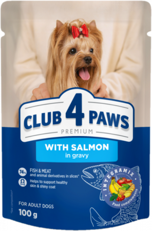 Hrana umeda - CLUB4PAWS Plic hrana umeda caini adulti, Somon in sos, Set 24x100g