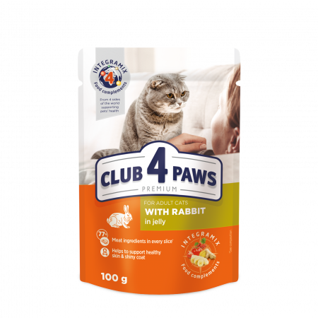 Hrana umeda - CLUB4PAWS Plic hrana umeda pisici adulte, Iepure in jeleu, Set 24x100g