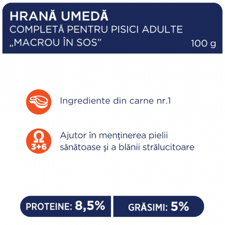 CLUB 4 PAWS Plic hrana umeda pisici adulte, Macrou in sos, Set 24x100g [1]