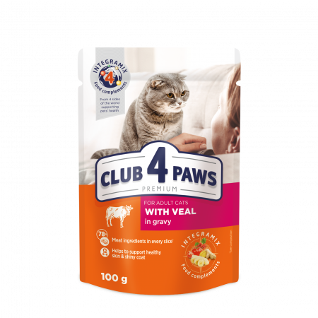 Hrana umeda - CLUB4PAWS Plic hrana umeda pisici adulte, Vita in sos, Set 24x100g