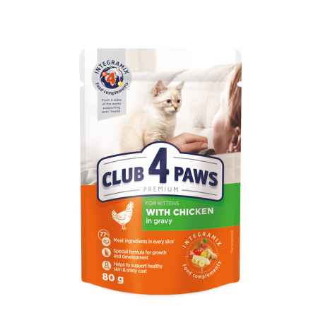 Hrana umeda - CLUB4PAWS Plic hrana umeda pisoi juniori, Gaina in sos, Set 24x80g