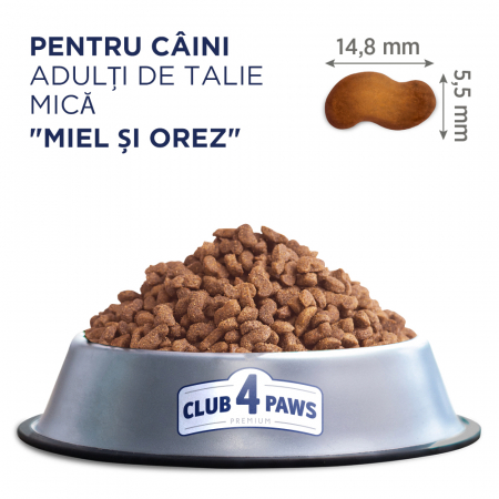 CLUB4PAWS Hrana uscata caini adulti de talie mica, Miel si Orez, 900g [1]