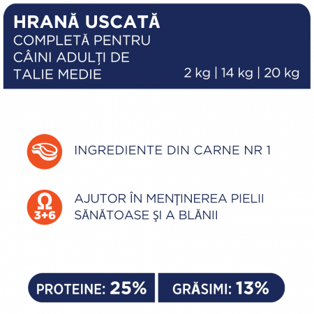 CLUB4PAWS Hrana uscata caini adulti, Talie medie, Pui, 2kg [2]